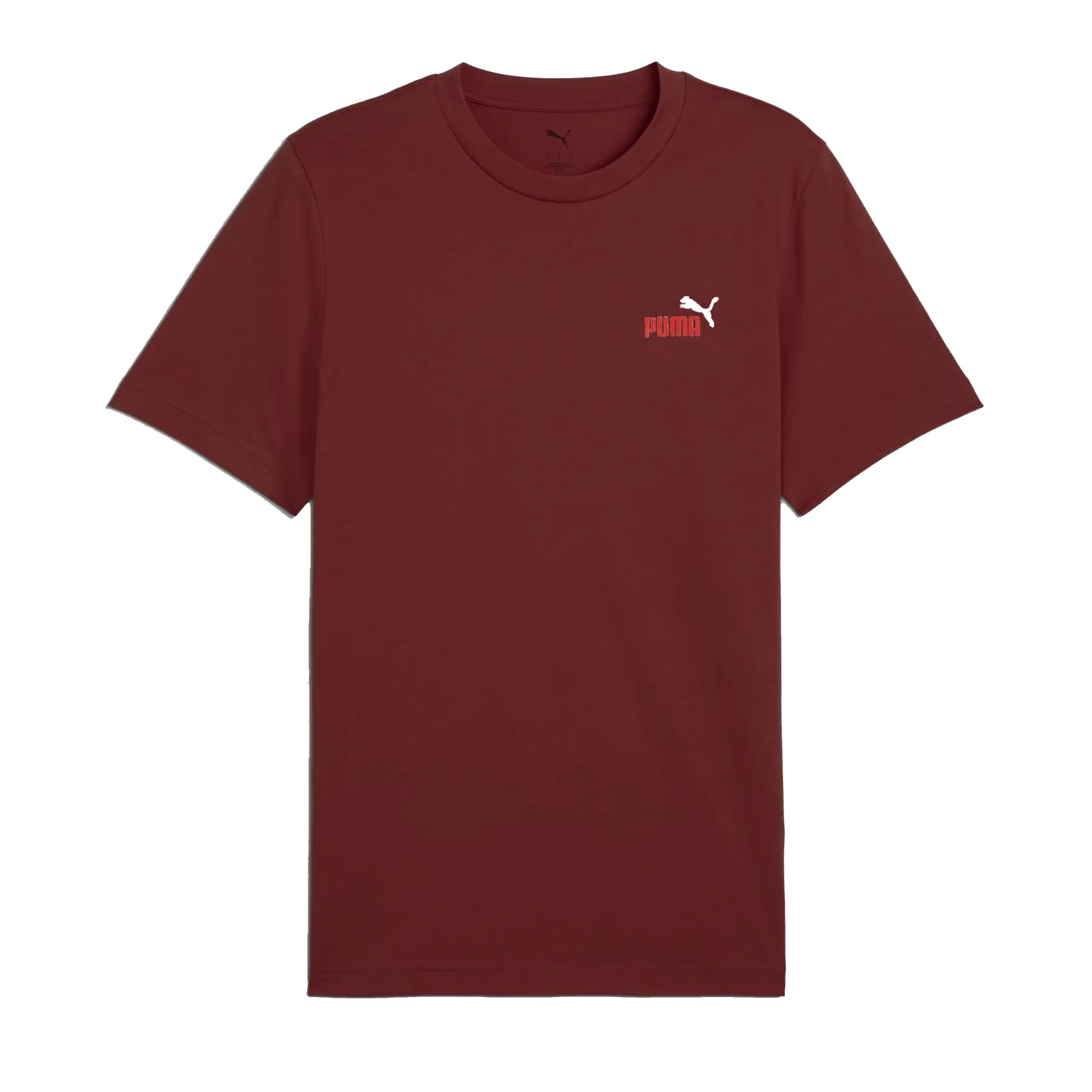 Camiseta masculina Puma vinho com logo pequeno branco no peito vista frontal